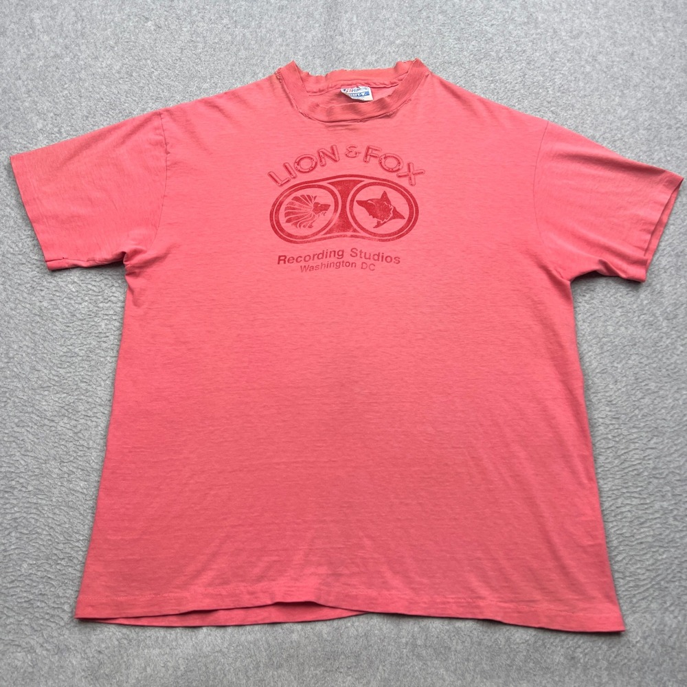 VTG Hanes Lion & Fox Recording Studios Shirt Mens XL Pink Single Stitch USA Made